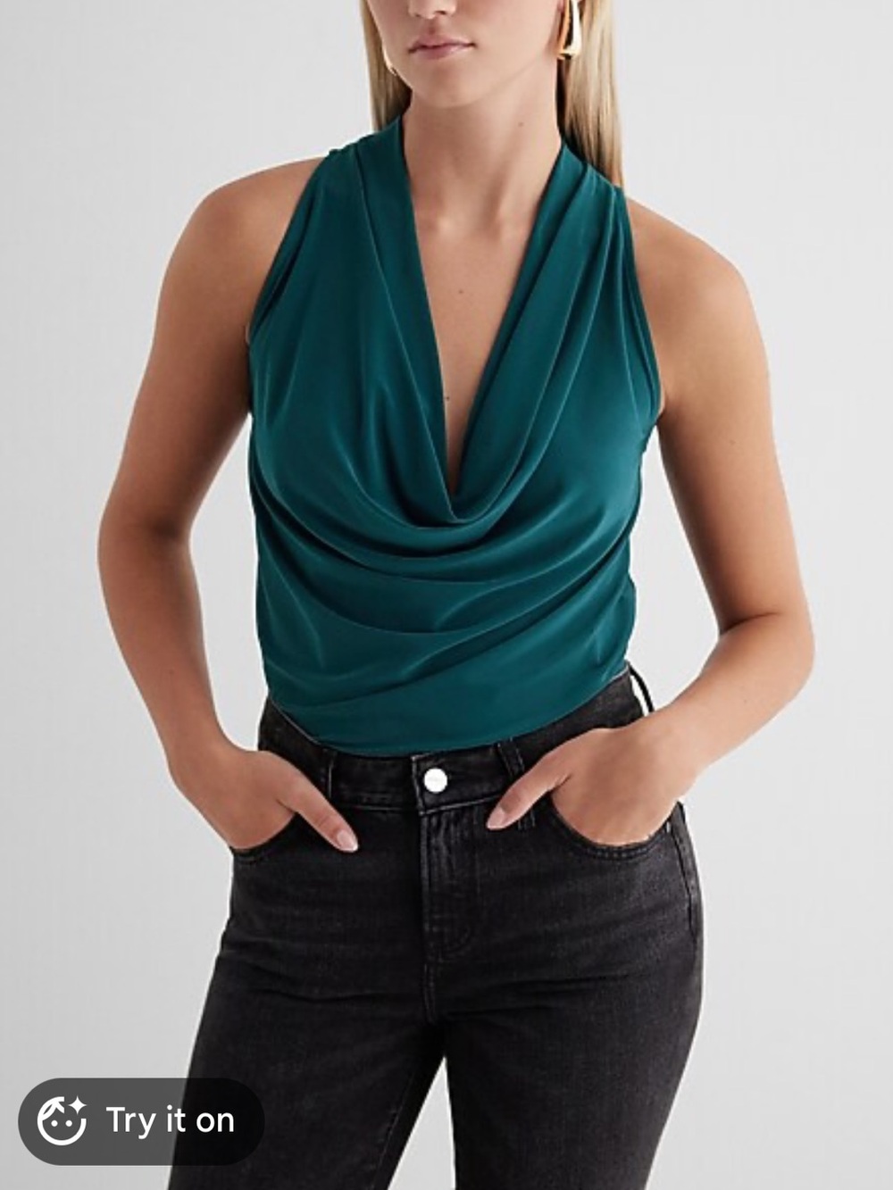 Express Teal Draped Cowl Neck Racerback Tank Size M